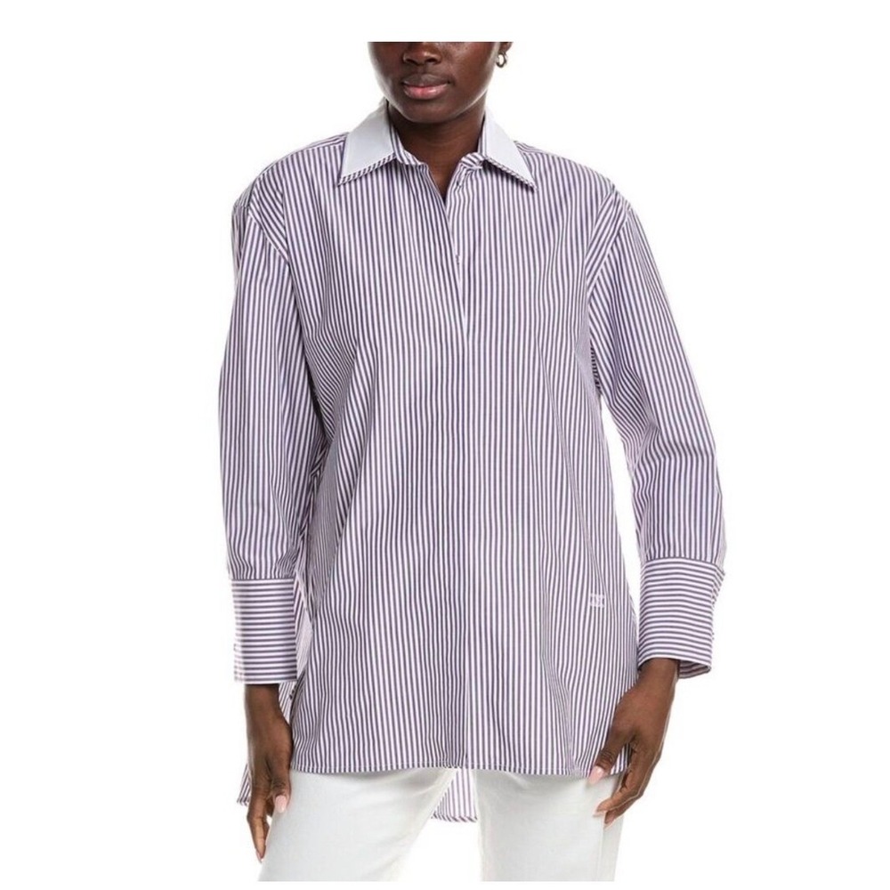 MaxMara Tubinga Striped purple and white Poplin button down size 14. MSRP $650.